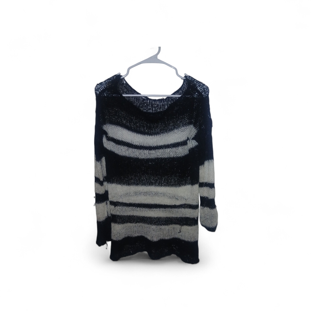 Zara Black and White Striped Turtleneck Sweater